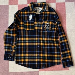 NWT CakeWorthy Unisex Plaid Halloween Shirt - Black and Orange